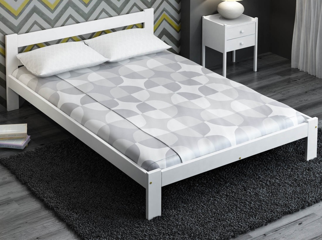 Outlet - Łóżko drewniane Mato 180x200 białe z materacem piankowym