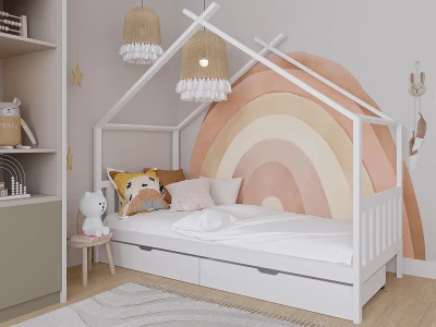 Outlet - Łóżko dziecięce Domek 90x200 z szufladami i stelażem kolor biały D6s