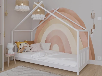 Outlet - Łóżko dziecięce Domek 90x200 ze stelażem kolor biały D6