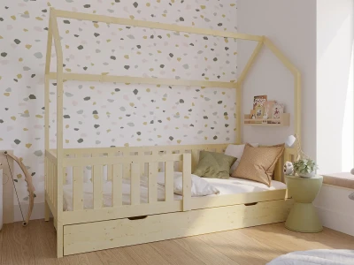 Łóżko dziecięce Domek 80x160 z szufladą i stelażem kolor sosna D7s