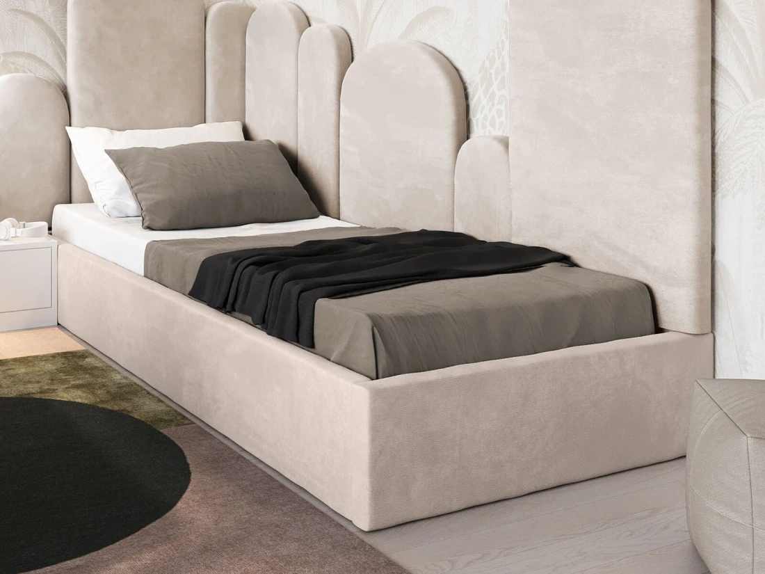 Łóżko dziecięce tapicerowane 90x200 z pojemnikiem ze stelażem Beżowy Velvet Kids Line BOX