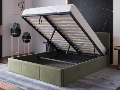 Łóżko tapicerowane z pojemnikiem 140x200 TOP line 7 Velvet Oliwkowy