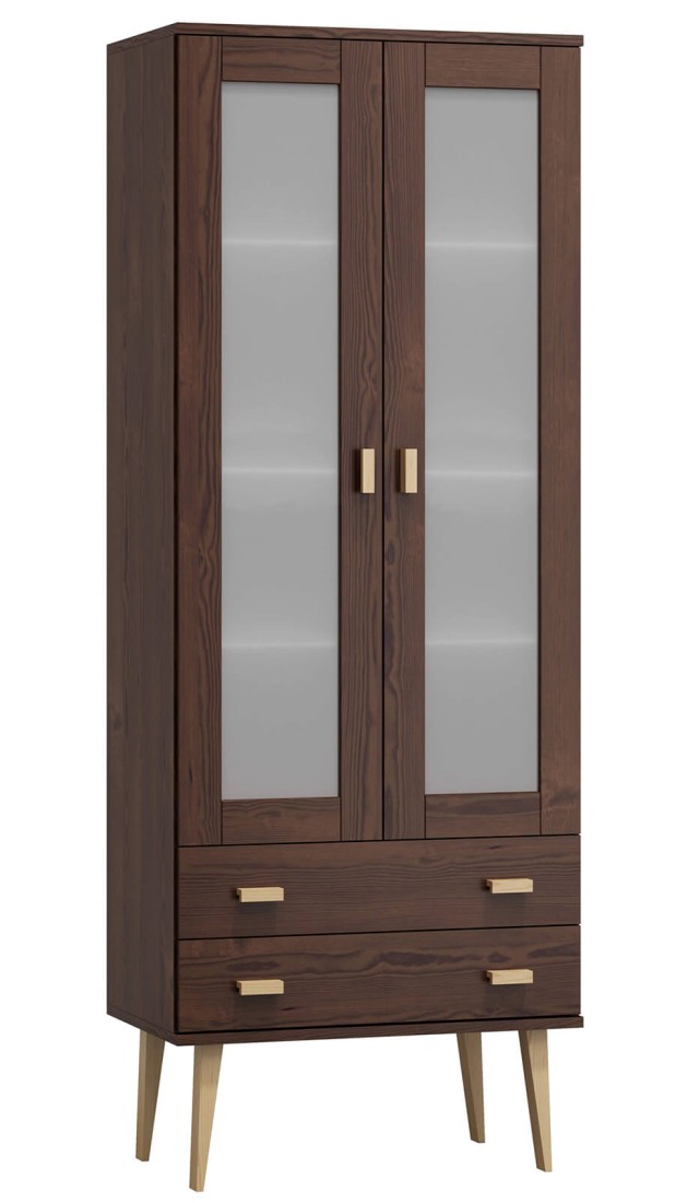 Witryna drewniana Venuci 2 szuflady 89 cm orzech