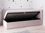 Tapczan jednoosobowy tapicerowany 90x200 z pojemnikiem ze stelażem różowy Velvet Tom