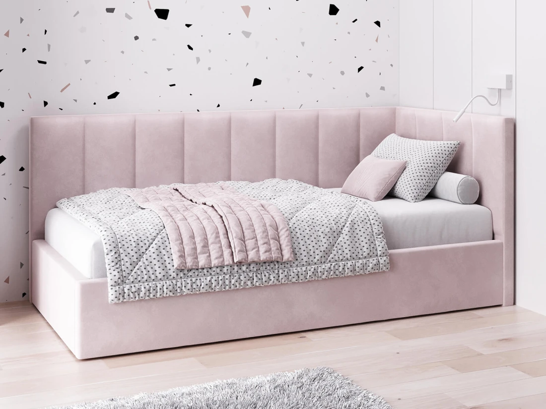 Tapczan jednoosobowy tapicerowany 90x200 z pojemnikiem ze stelażem różowy Velvet Tom