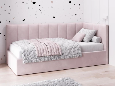 Tapczan jednoosobowy tapicerowany 90x200 z pojemnikiem ze stelażem różowy Velvet Tom