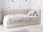 Tapczan jednoosobowy tapicerowany 90x200 z pojemnikiem ze stelażem beżowy Velvet Tom
