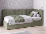 Tapczan jednoosobowy tapicerowany 90x200 z pojemnikiem ze stelażem oliwkowy Velvet Tom