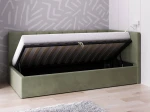 Tapczan jednoosobowy tapicerowany 90x200 z pojemnikiem ze stelażem oliwkowy Velvet Tom