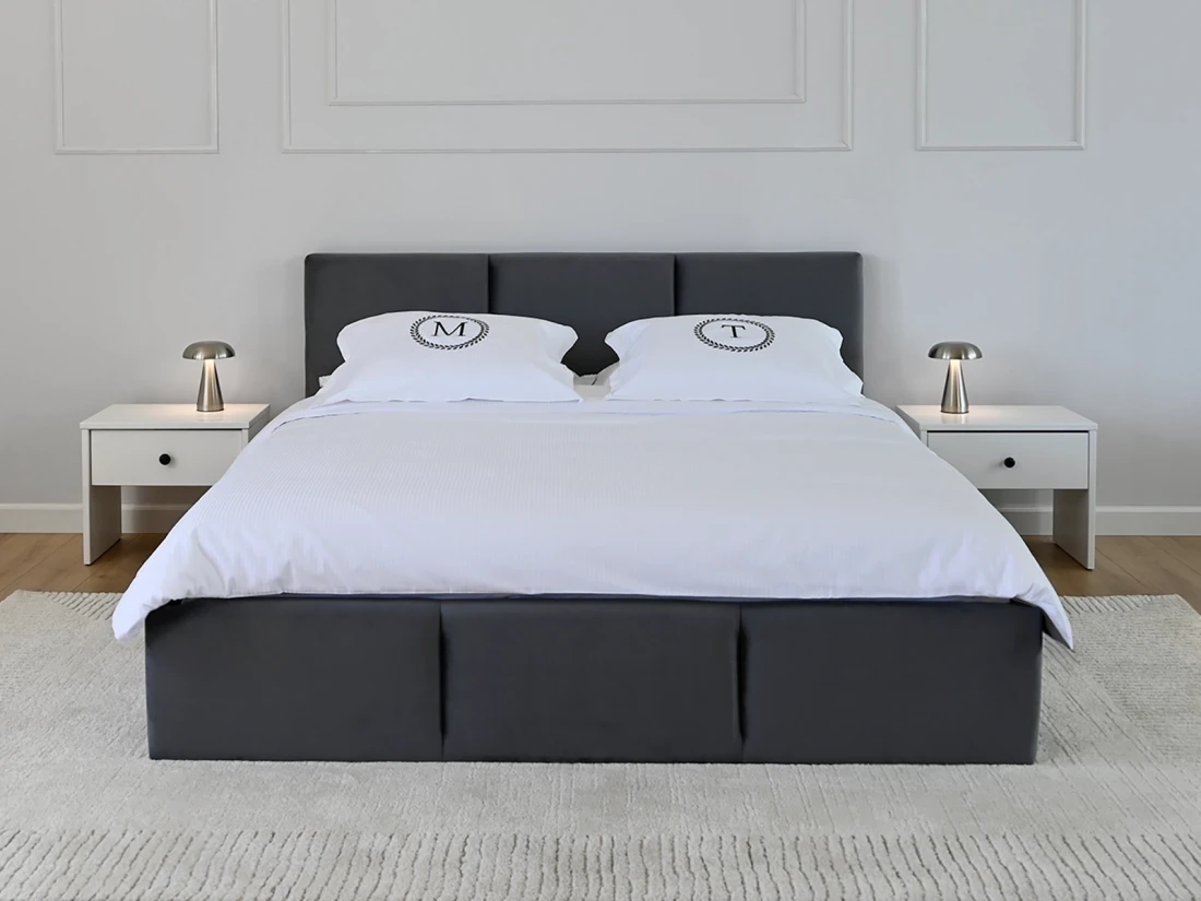 Łóżko tapicerowane z zagłówkiem Top line 7 w rozmiarze 140x200 w tkaninie velvet grafit front