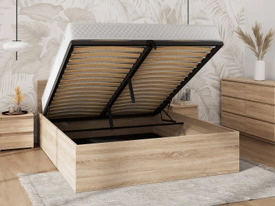 Łóżko DM1 120x200 Sonoma ze stelażem metalowym podnoszonym i pojemnikiem