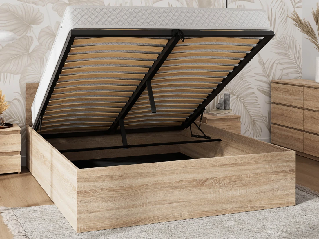łóżko w rozmiarze 140x200 w jasnym kolorze