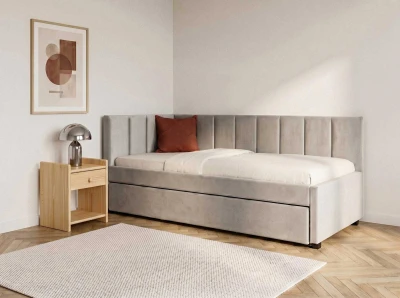 Tapczan dwuosobowy rozkładany 90x200 wysuwany ze stelażami Bluvel 03 Szary Dan