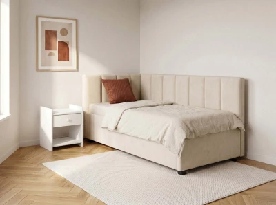 Tapczan dwuosobowy rozkładany 90x200 wysuwany ze stelażami Bluvel 22 Beż Dan