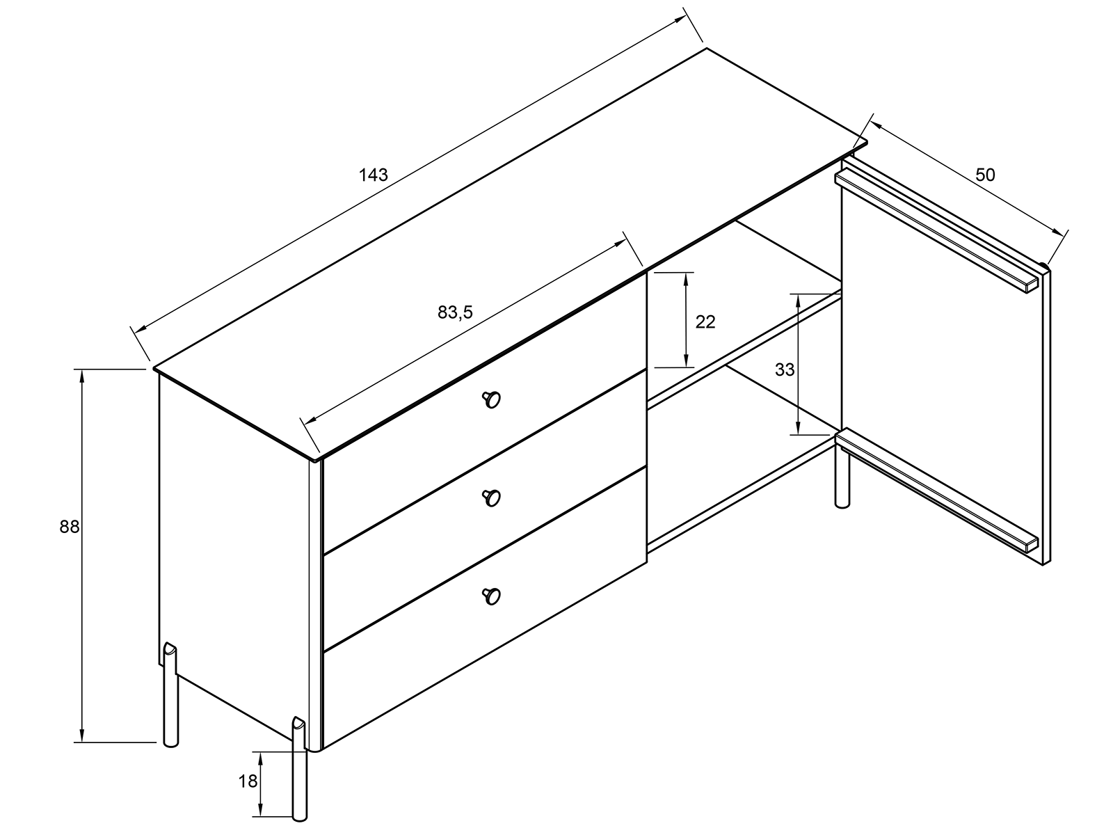 Komoda Bukowa Lamelo szer. 143 cm Meble Magnat