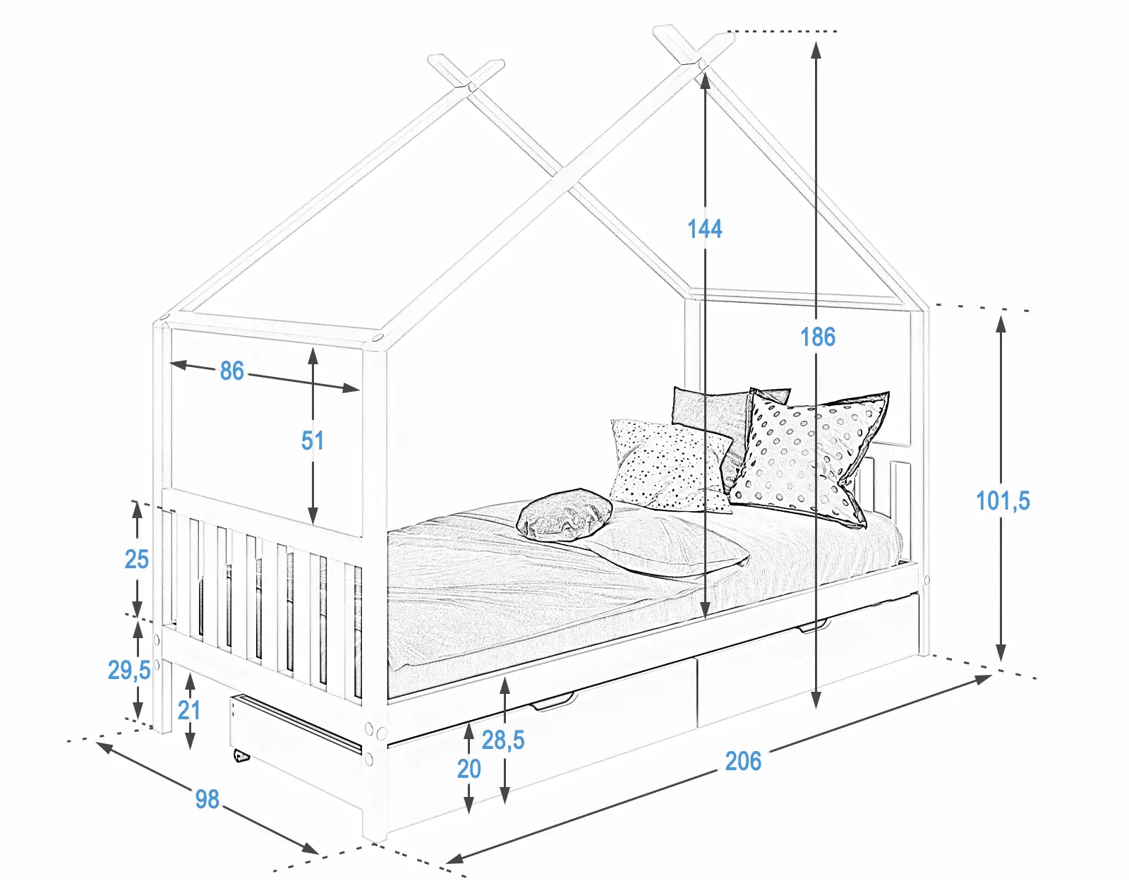 Łóżko Domek D6s 90x200cm Meble Magnat